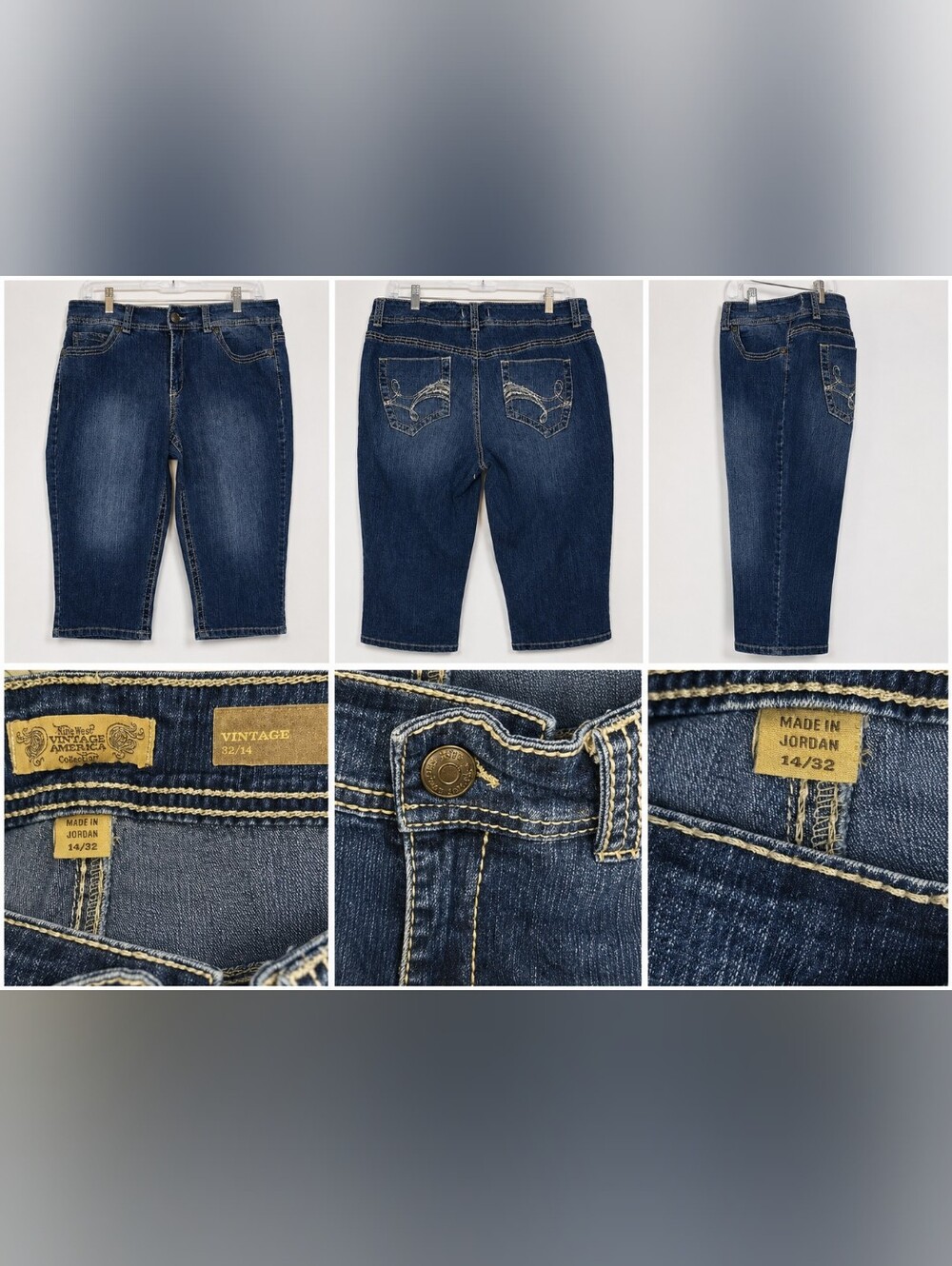 Nine West Vintage America Collection Dark Indigo Cropped Jeans Size 14/32